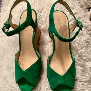 Nine West Green Suede Wedge Sandal